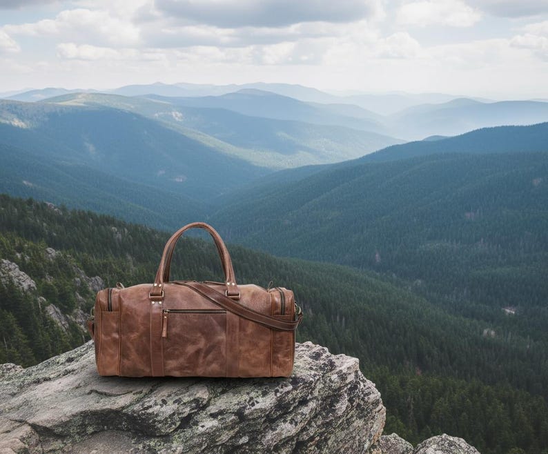 Handmade Buffalo Leather Duffel Bag for Men & Women | Genuine Leather Large Weekender Gym Overnight Rustic Travel Bag | HLCLeatherCraft image 4