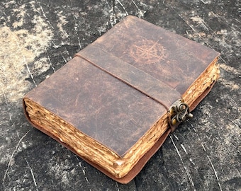 Personalized Leather Journal – 200 Page Deckle Edge Paper | Handmade Vintage Notebook | Custom Engraved Diary | Rustic Writing Journal | HLC