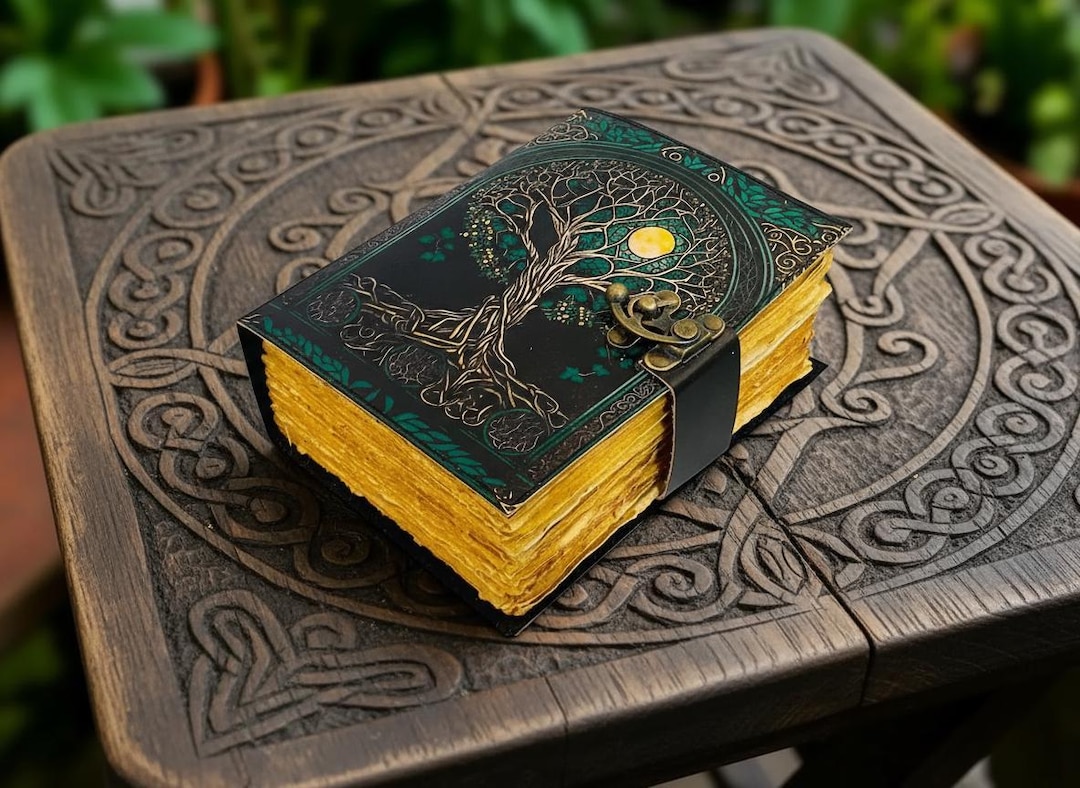 400 Page Tree of Life Grimoire – Leather Book of Shadows With Moon ...