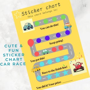 Car Reward Chart, Sticker Chart, Toddler, Preschool Kids , Potty Training Chart, Behavior Chart, Goals, Printable, Behavior tracker, Learn