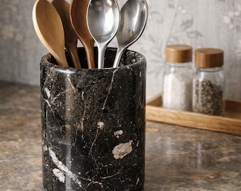 Black Marble Utensil Holder, Marble Wine Chiller, Natural Stone Kitchen Utensil Holder, Marble Vase, Kitchen Organizer, Luxury Marble Decor