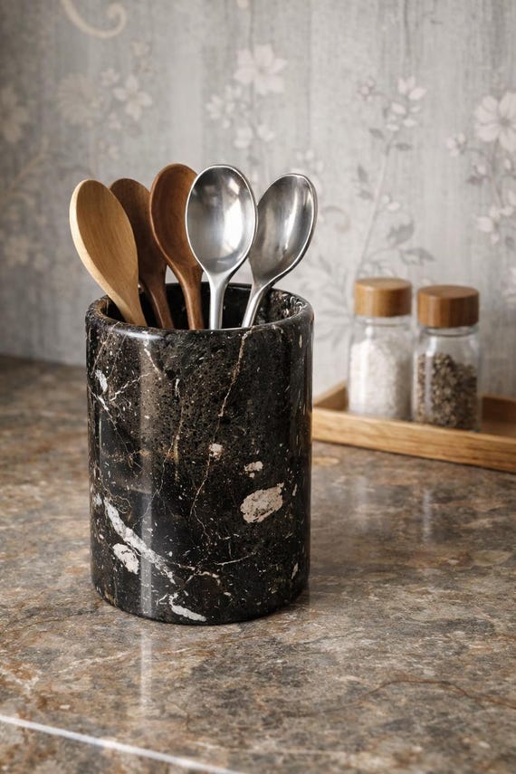 Black Marble Utensil Holder, Marble Wine Chiller, Natural Stone Kitchen Utensil Holder, Marble Vase, Kitchen Organizer, Luxury Marble Decor