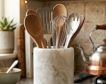 White Marble Utensil Holder, Marble Wine Chiller, Natural Stone Kitchen Utensil Holder, Marble Vase, Kitchen Organizer, Luxury Marble Decor