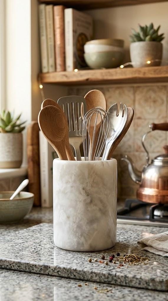 White Marble Utensil Holder, Marble Wine Chiller, Natural Stone Kitchen Utensil Holder, Marble Vase, Kitchen Organizer, Luxury Marble Decor