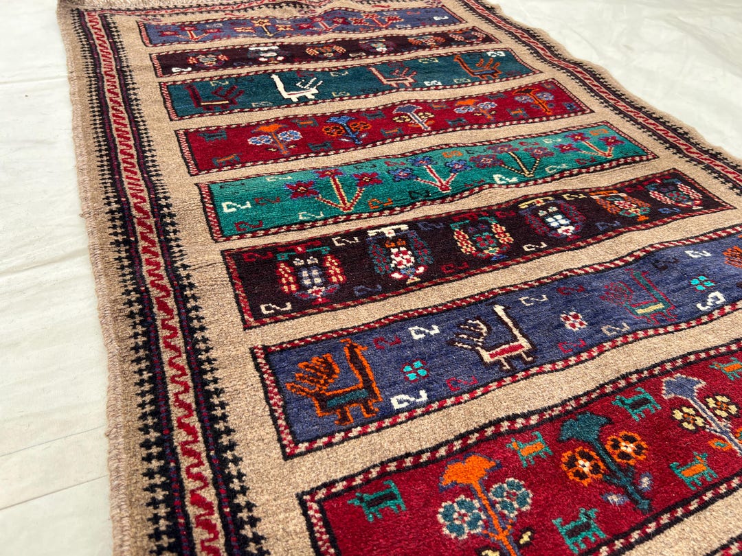 Rasist Rug 2’9” X 4’5” Ft Colorful Striped Tribal Rug, Hand Knotted Blue Red Rug ...