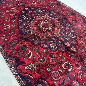 5x9 ft Blue Red Floral Vintage Rug - Handwoven Persian Style Organic Wool Low Pile Rug - Turkish Style Hand Knotted Area Rug - Oriental Rug
