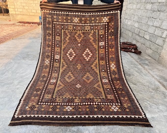 6x9 ft, Handwoven Afghan Kilim, Turkmen Vintage Kilim, 100% Wool, Colorful Afghan Kilim, Ethnic Afghan Kilim, Oriental Rug, Bedroom, Kitchen