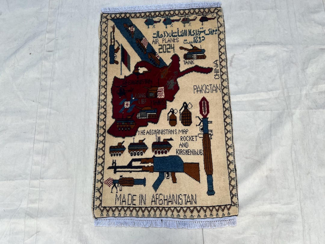 Tiny 2x3 Ft Afghan War Rug - Map of Afghanistan - Hand Knotted USA ...