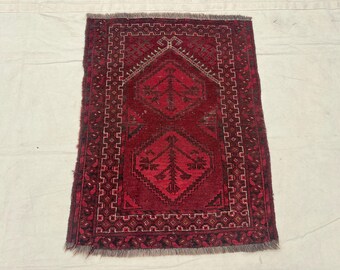 2’5x3’2 ft Fine Hand Knotted Bald Pile Rug - Vintage Turkish Style Red Rug - Table Top Accent Rug - Oriental Rug for Wall Hanging - Boho Rug