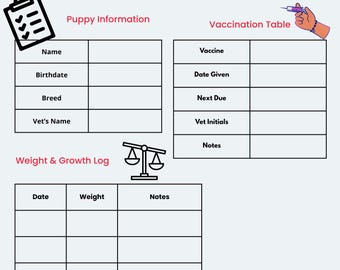 Puppy Health & Vaccination Tracker | Editable Canva Template | Dog Care Printable | Pet Planner | Puppy Journal PDF
