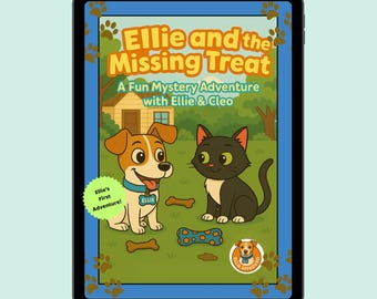 Ellie & Cleo pdf-kinderverhalenboek – e-boek hondenmysterie voor kinderen – afdrukbaar verhaaltje voor het slapengaan – digitale download