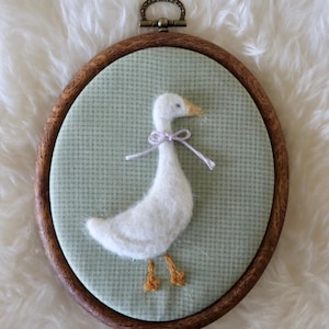 Farm Inspired Art - Wool Hoop Art - Needle Felt - Embroidery - Nursery - Baby Shower - Homestead - Goose - Farmyard Decor