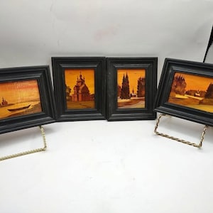 Set of 4 Miniature Russian Oil Paintings Arbat Moscow Leonid Dobriakov Framed image 1