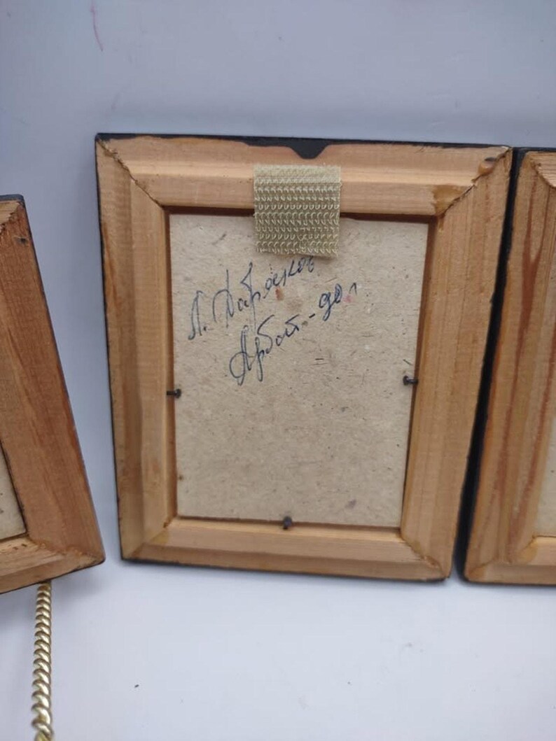 Set of 4 Miniature Russian Oil Paintings Arbat Moscow Leonid Dobriakov Framed image 8