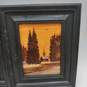 Set of 4 Miniature Russian Oil Paintings Arbat Moscow Leonid Dobriakov Framed image 3