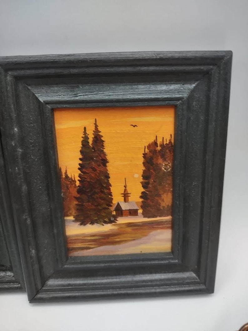 Set of 4 Miniature Russian Oil Paintings Arbat Moscow Leonid Dobriakov Framed image 3