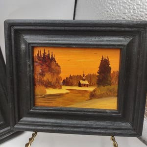 Set of 4 Miniature Russian Oil Paintings Arbat Moscow Leonid Dobriakov Framed image 2