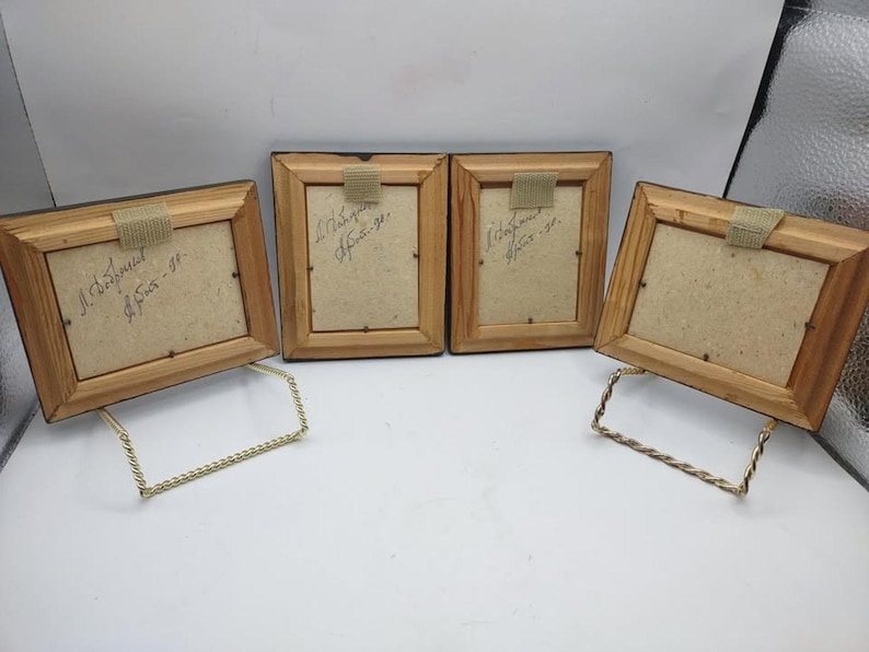 Set of 4 Miniature Russian Oil Paintings Arbat Moscow Leonid Dobriakov Framed image 6