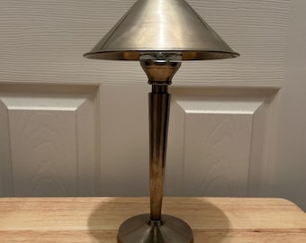 Vintage Mid-Century Modern Style Pewter-Tone Desk Lamp / Banker's Lamp - Minimalist Accent Light