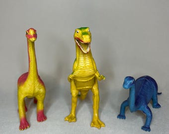 1985 Imperial Dinosaur Toy Lot — Set of 3 Hard Rubber Figures T-Rex, Stegosaurus, Brontosaurus