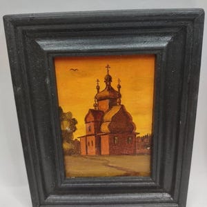 Set of 4 Miniature Russian Oil Paintings Arbat Moscow Leonid Dobriakov Framed image 4