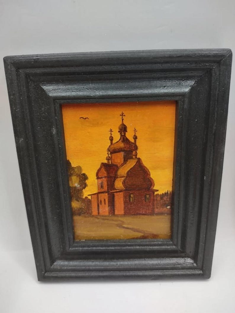 Set of 4 Miniature Russian Oil Paintings Arbat Moscow Leonid Dobriakov Framed image 4
