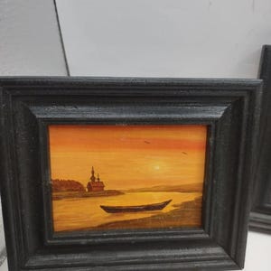 Set of 4 Miniature Russian Oil Paintings Arbat Moscow Leonid Dobriakov Framed image 5