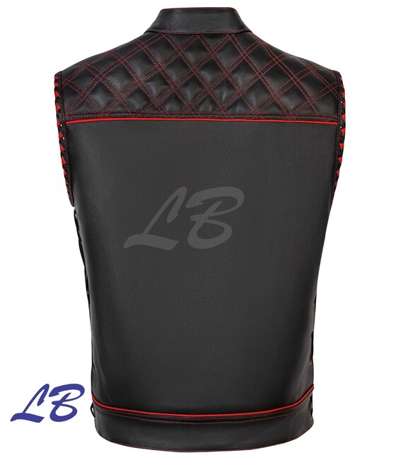 Gilet Pelle Uomo Motociclistico – Trapuntato A Diamanti, Chiusura Con Cerniera E Snaps, Stile Biker Club - 2