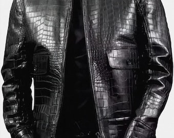 Men’s Black Genuine Crocodile Leather Jacket – Luxury Craftsmanship