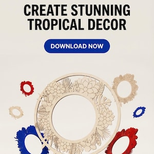 Szablon okrągłej piły taśmowej z motywem tropikalnych kwiatów, wycinany laserowo w formacie SVG (do pobrania cyfrowego)