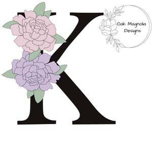 Floral Letter K Scroll Saw Pattern, Single Line SVG (Digital Download)