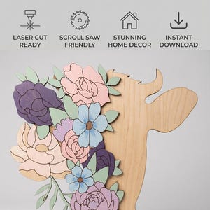 Floral Cow Scroll Saw Pattern, Single Line SVG (Digital Download)