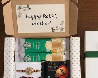 Raksha Bandhan Gift Box for Brother, Traditional Rakhi Hamper, Coffee Cookies Care Pack