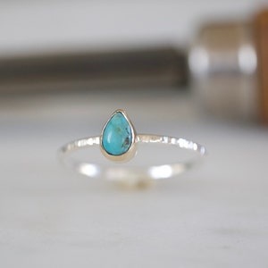 14k Solid gold Sterling silver turquoise ring, turquoise jewelry, stacker ring,decemeber birthstone, bridesmaid gift, turquoise ring image 3