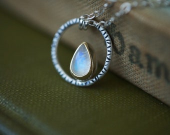 Rainbow moonstone, moonstone necklace, gift for her, layering necklace, June birthstone, moonstone jewelry, moon phase, circle necklace