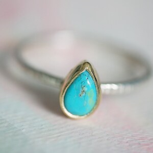 14k Solid gold Sterling silver turquoise ring, turquoise jewelry, stacker ring,decemeber birthstone, bridesmaid gift, turquoise ring image 2