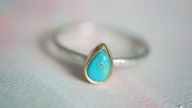 14k Solid gold Sterling silver turquoise ring, turquoise jewelry, stacker ring,decemeber birthstone, bridesmaid gift, turquoise ring image 2