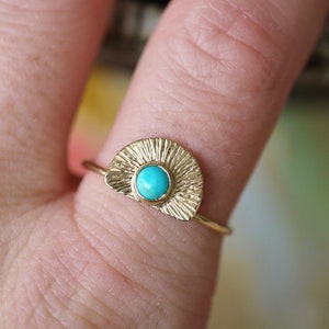 14K Solid Gold Turquoise ring, 14k thin gold ring, arizona turquoise, gold turquoise jewelry, december birthstone, gold ring image 8