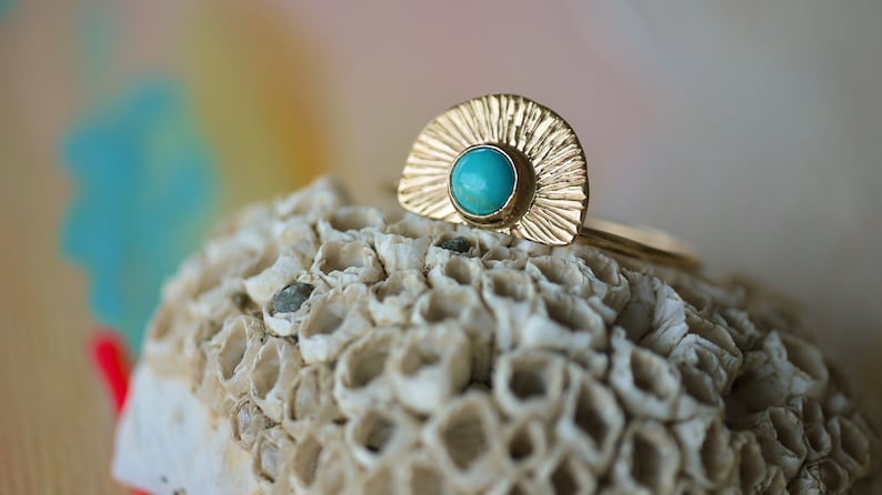 14K Solid Gold Turquoise ring, 14k thin gold ring, arizona turquoise, gold turquoise jewelry, december birthstone, gold ring image 3