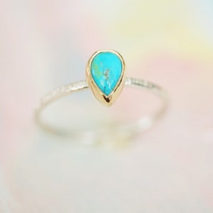 14k Solid gold Sterling silver turquoise ring, turquoise jewelry, stacker ring,decemeber birthstone, bridesmaid gift, turquoise ring image 4