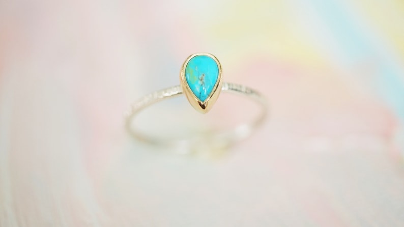 14k Solid gold Sterling silver turquoise ring, turquoise jewelry, stacker ring,decemeber birthstone, bridesmaid gift, turquoise ring image 4