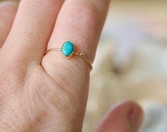 Solid Gold Turquoise ring, 14k thin gold ring, arizona turquoise, gold turquoise jewelry, december birthstone, gold stacker ring