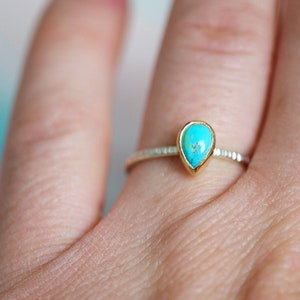 14k Solid gold Sterling silver turquoise ring, turquoise jewelry, stacker ring,decemeber birthstone, bridesmaid gift, turquoise ring image 1