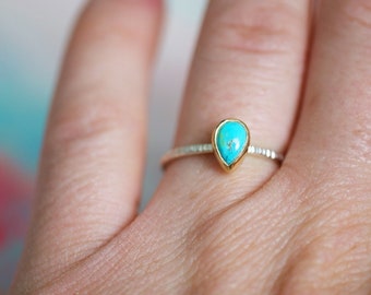 14k Solid gold + Sterling silver turquoise ring, turquoise jewelry, stacker ring,decemeber birthstone, bridesmaid gift, turquoise ring