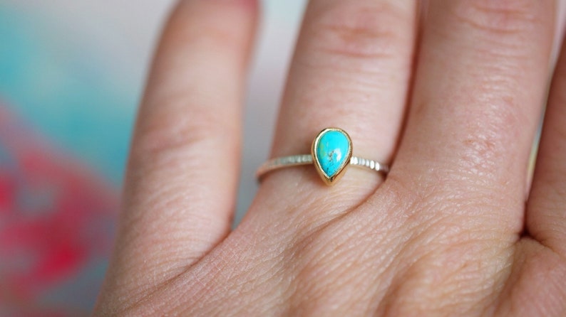 14k Solid gold Sterling silver turquoise ring, turquoise jewelry, stacker ring,decemeber birthstone, bridesmaid gift, turquoise ring image 1