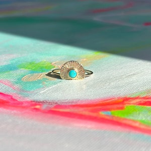 14K Solid Gold Turquoise ring, 14k thin gold ring, arizona turquoise, gold turquoise jewelry, december birthstone, gold ring image 5
