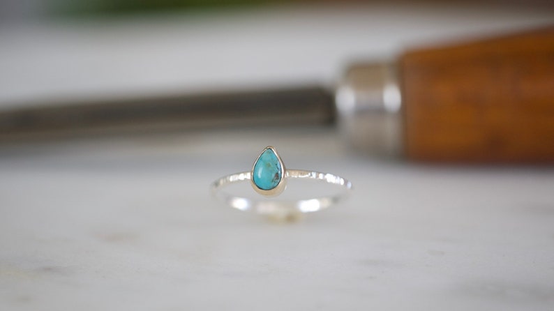 14k Solid gold Sterling silver turquoise ring, turquoise jewelry, stacker ring,decemeber birthstone, bridesmaid gift, turquoise ring image 3