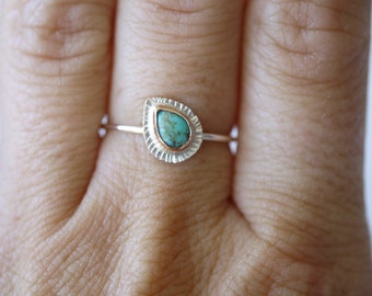 Silver + 14K solid gold Turquoise ring, turquoise jewelry, stacker ring, December birthstone, birthstone ring, arizona turquoise,