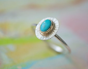 14k Solid gold + Sterling silver turquoise ring, turquoise jewelry, stacker ring,decemeber birthstone, bridesmaid gift, turquoise ring