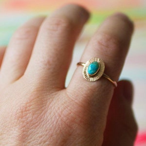 Solid Gold Turquoise ring, 14k thin gold ring, arizona turquoise, gold turquoise jewelry, december birthstone, gold ring